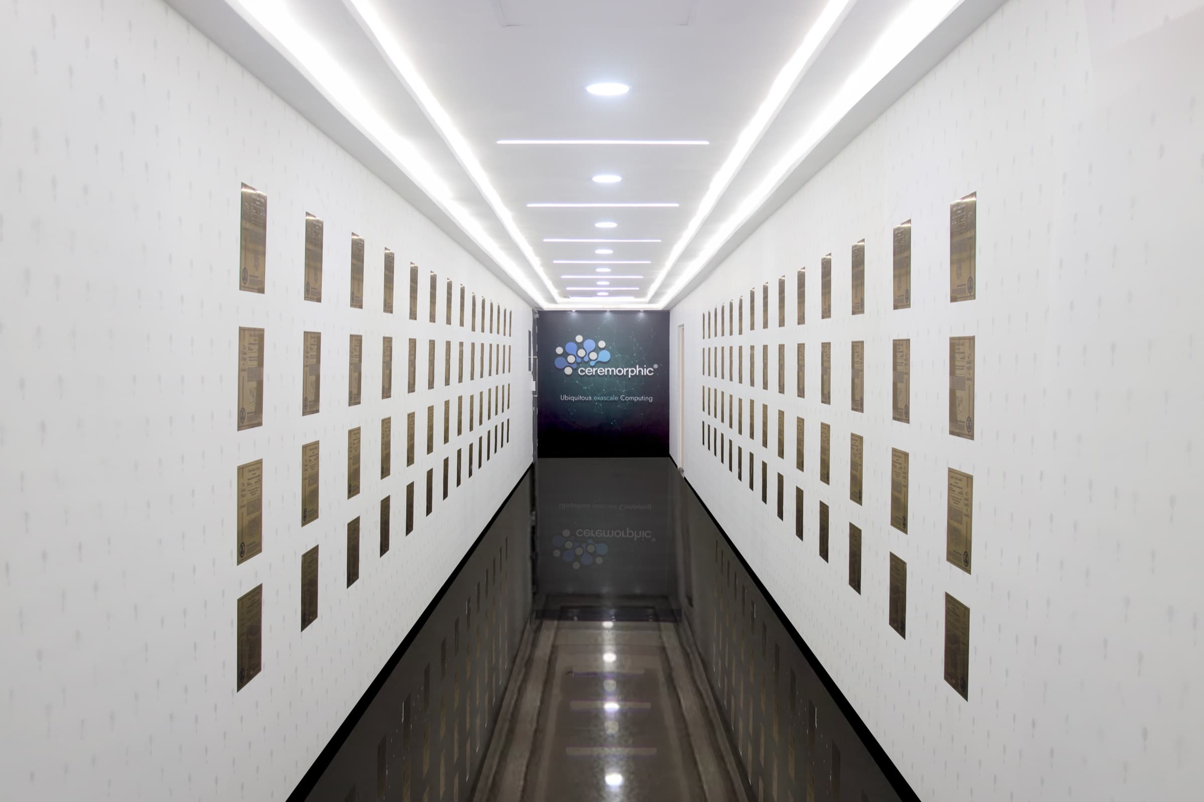 The patent wall at Ceremorphic's India design center, displaying more than 100 awarded patents